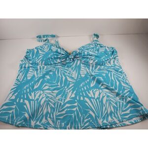 SWIMSUITS FOR ALL Tankini Top in Palm Leaf Print White/Aqua Sz 26 Adjustable